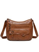 Bolsa de ombro feminina de couro PU macio com vários bolsos 25x10x20cm