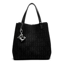 Bolsa De Ombro Feminina De Grande Capacidade, Design Simples Em Cor Sólida Com Impressão De Letras,