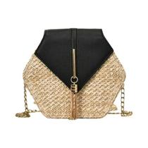 Bolsa De Ombro Feminina De Verão Artesanal Em Palha Hexagonal Com Detalhes Em Couro Estilo Boêmia