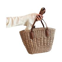 Bolsa De Ombro Feminina De Verão Em Palha, Bolsa De Praia De Crochê Vazada Em Ráfia Com Alça