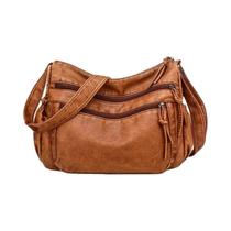 Bolsa de Ombro Feminina Retrô - Grande Capacidade, Couro PU Lavado e Macio Bolsa de Ombro Feminina Retrô - Grande Capacidade, Couro PU Lavado e Macio