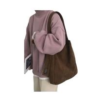 Bolsa De Ombro Grande Em Corduroy Para Mulheres, Sacola De Algodão Reutilizável Para Compras E