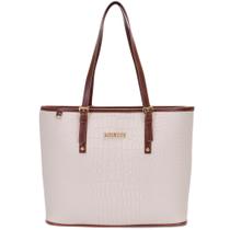 Bolsa de ombro grande forrada fivela Moncci estampa croco caramelo preto bege Bolsa de ombro grande forrada fivela Moncci estampa croco caramelo preto bege