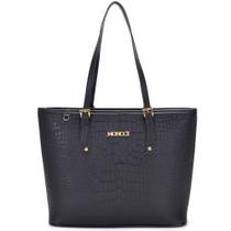 Bolsa de ombro grande forrada fivela Moncci estampa croco caramelo preto bege
