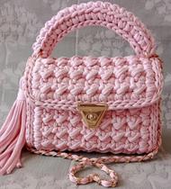 Bolsa de Ombro Isabella- Luxo em Crochê com Fios de Malha - cor Rosa Bebê - SL Modas