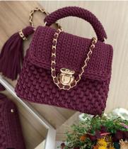 Bolsa de Ombro Isabella- Luxo em Crochê com Fios de Malha - cor Vinho - LS MODAS - Slmodas