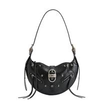 Bolsa de ombro JW PEI Tessa feminina de material vegano preto amassado