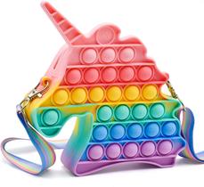Bolsa de ombro pop Fidget Toy Rainbow Unicorn Pop Fidget Bag Toy Silicone Pop Bubble Sensory Fidget Toy Material escolar Favores de festa de aniversário para meninas