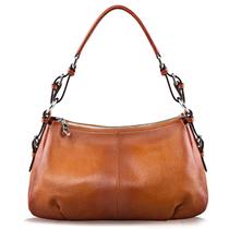 Bolsa de ombro S-ZONE feminina Hobo de couro genuíno marrom Bolsa de ombro S-ZONE feminina Hobo de couro genuíno marrom