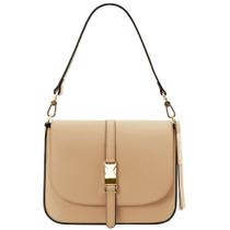 Bolsa de Ombro Tuscany Leather Nausica Bege com Fivela