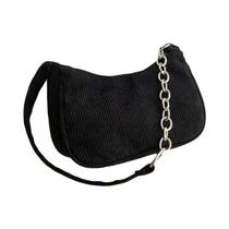Bolsa De Ombro Vintage Em Corduroy Para Mulheres, Cor Sólida, Com Zíper, Bolsa De Mão Fashion