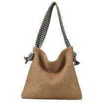 Bolsa de palha alça xadrez moda verão