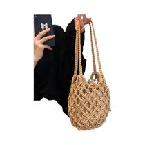 Bolsa De Palha Artesanal Feminina Para O Verão, Bolsa De Ombro De Ráfia Trançada Com Cordão