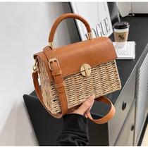 Bolsa de Palha com Couro PU