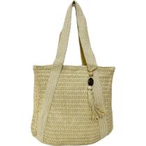 Bolsa de Palha Decorada Bege Tassel Praia Piscina Verão Viagem