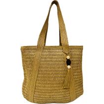 Bolsa de Palha Decorada Marrom Tassel Praia Piscina Verão Viagem