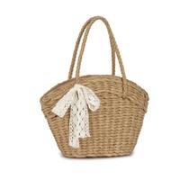 Bolsa de Palha Feminina com Laço de Renda - Bolsa de Ombro Espaçosa para Praia, Passeio e Dia a Dia