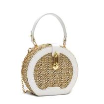 Bolsa de Palha Feminina Versatilx Redonda de Couro