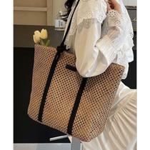 Bolsa De Palha Grande estilosa moda praia Bolsa de praia Bolsa de ombro Casual Simples Versátil
