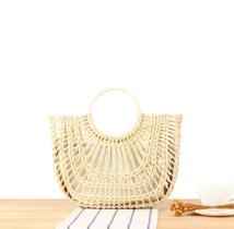 Bolsa de Palha Média Blogueira Praia Casual Estruturada Moda