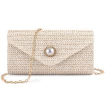 Bolsa de palha PACETAP para mulheres com decoração de pérolas