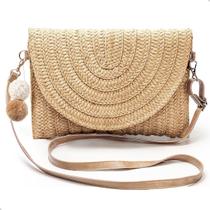 Bolsa de Palha Pequena Acessório De Verão Praia Piscina Alça Transversal