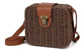 Bolsa de palha quadrada estruturada forrada tiracolo