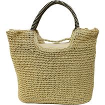 Bolsa de Palha Trançada Bege Praia Piscina Elegante Verão Viagem
