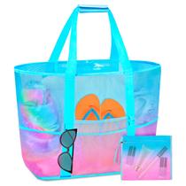 Bolsa de Playa Fiodrimy de Malla Grande para Niñas y Mujeres Rosa+Azul