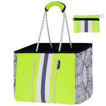 Bolsa de Playa Tote QOGiR de Neopreno Multifuncional Grande Verde Brillante Bolsa de Playa Tote QOGiR de Neopreno Multifuncional Grande Verde Brillante