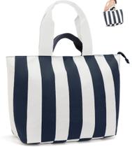 Bolsa de praia Bagelite 56 cm 50 L extra grande para mulheres azul branca