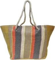 Bolsa de Praia Bege Claro Colorida Feminina Listrada Alça Verão Piscina Mercado