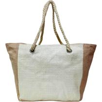 Bolsa de Praia Bege e Creme Colorida Feminina Listrada Alça Verão Piscina Mercado