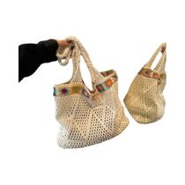 Bolsa De Praia De Crochê De Palha Artesanal Boêmia Com Detalhes Florais E Contas Coloridas Para