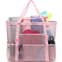Bolsa de praia de malha Fammart extra grande com bolso com zíper 17,9 L Bolsa de praia de malha Fammart extra grande com bolso com zíper 17,9 L