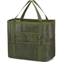 Bolsa de praia de malha Fammart grande verde com bolso com zíper 17,9 L Bolsa de praia de malha Fammart grande verde com bolso com zíper 17,9 L