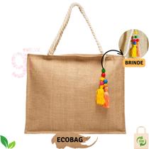 Bolsa de praia de palha de juta feminina com chaveiro Sacola Ecobag