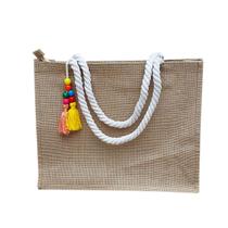 Bolsa de praia Ecobag: Sacola Rústica Juta com pingente colorido