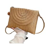 Bolsa De Praia Feminina Elegante De Verão, Feita À Mão Em Palha Trançada, Clutch Transversal Com