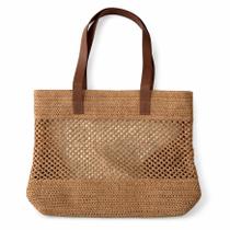 Bolsa de Praia Feminina Grande Espaçosa Estilo Verão Palha Cor:Caramelo