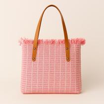 Bolsa de Praia Feminina Grande Estilo Artesanal Tricot com Alça Bege