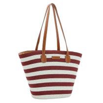 Bolsa de Praia Feminina Palha Listrada Vinho 3184583 - Chenson