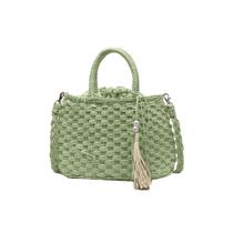 Bolsa De Praia Feminina Palha Trançada com Alça Transversal e DetalhesemPérolas