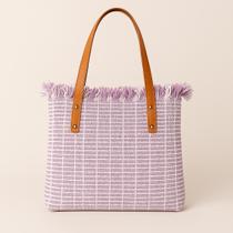 Bolsa de Praia Grande Feminina Crochê Trançada Espaçosa com Alça Lilás