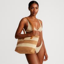 Bolsa de Praia Grande Feminina Listrada com Alça Forro Interno e Bolsinho Prático Bolsa de Praia Grande Feminina Listrada com Alça Forro Interno e Bolsinho Prático