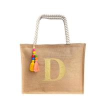 Bolsa De Praia Juta Personalizada Com Letra Inicial Dourada