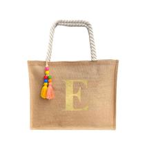 Bolsa De Praia Juta Personalizada Com Letra Inicial Dourada