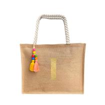 Bolsa De Praia Juta Personalizada Com Letra Inicial Dourada