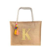 Bolsa De Praia Juta Personalizada Com Letra Inicial Dourada