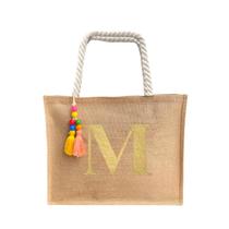 Bolsa De Praia Juta Personalizada Com Letra Inicial Dourada